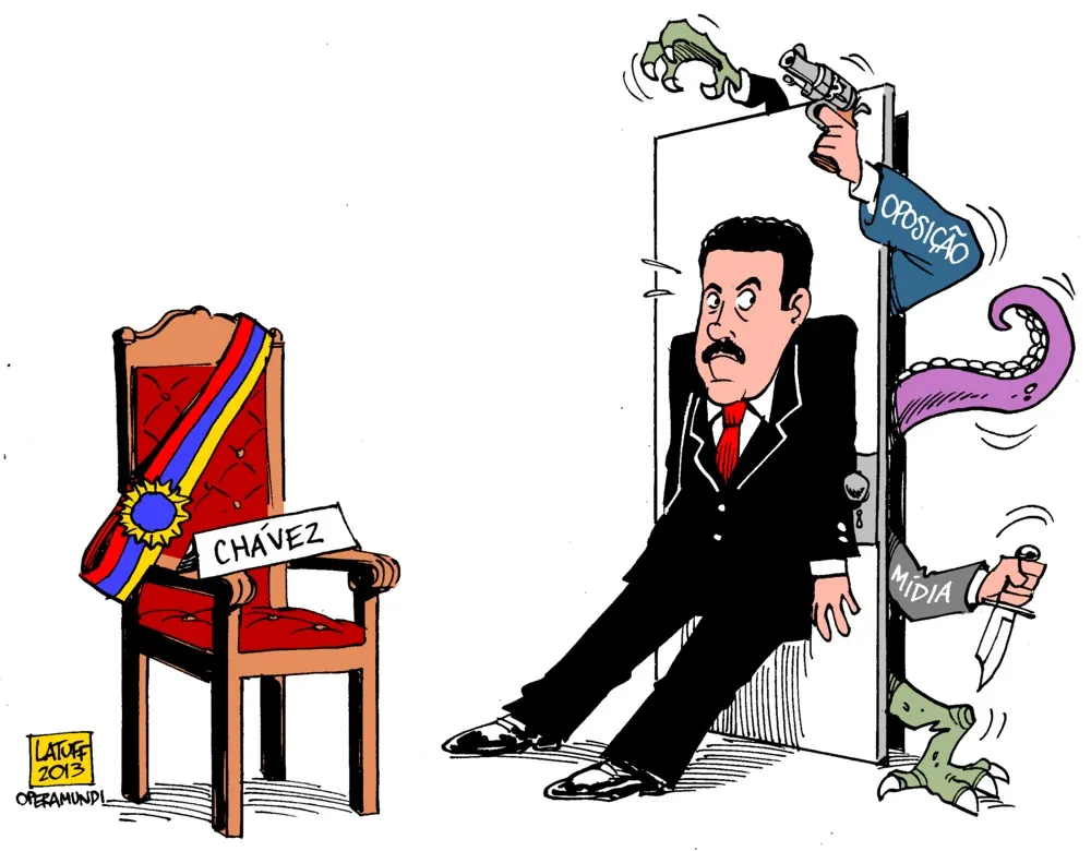 Jak dopadne tlak na změnu politiky ve Venezuele? Zdroj: latuffcartoons.wordpress.com